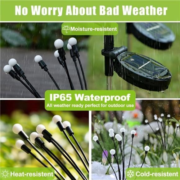 2 Pack Upgraded Outdoor Solar Garden Firefly Lights Decor Waterproof, Warm White - Picture 3 of 6